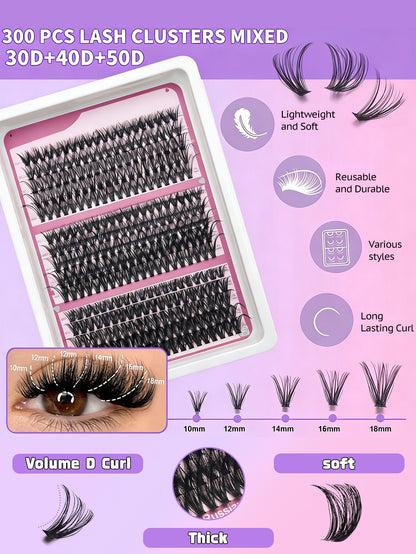 300 PCS 3 STYLES MIXED CLUSTER LASHES (30D+40D+50D+60D)