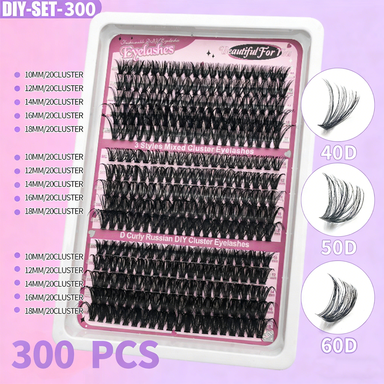 300 PCS 3 STYLES MIXED CLUSTER LASHES (30D+40D+50D+60D)